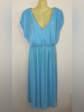 Intempo Ribbed Blue Plisse Midi Dress